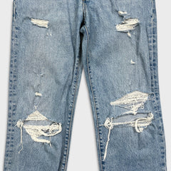 Levi's 501 Jeans Womens 24x30 Blue Original Fit Straight Distressed Light Wash Pants