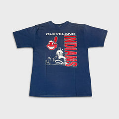 Vintage 1990 Cleveland Indians T Shirt Mens XL Blue USA Single Stitch Sun Faded MLB Tee