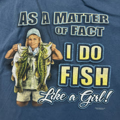 Vintage 2004 Buck Wear Outdoors T Shirt Mens XL Blue I Do Fish Graphic Tee