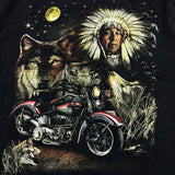 Vintage Y2K Native T Shirt Mens XL Black Motorcycle Wolf Graphic Nature Tee