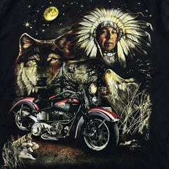 Vintage Y2K Native T Shirt Mens XL Black Motorcycle Wolf Graphic Nature Tee
