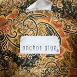 Vintage 90s Anchor Blue Batik Shirt Mens Large Yellow Paisley Floral Rayon Hawaiian Button Up
