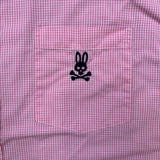 Psycho Bunny Button Up Pocket Shirt Mens Large Pink Gingham Preppy Short Sleeve