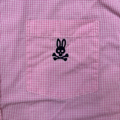 Psycho Bunny Button Up Pocket Shirt Mens Large Pink Gingham Preppy Short Sleeve