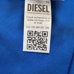 Diesel T Kal Patch Polo Shirt Mens Medium Blue Short Sleeve Box Logo Pique Slim