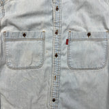 Vintage 90s Levi's Denim Shirt Mens Medium Blue Faded Light Wash Button Up