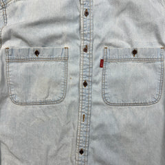 Vintage 90s Levi's Denim Shirt Mens Medium Blue Faded Light Wash Button Up