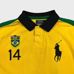 Polo Ralph Lauren Brazil #14 Shirt Mens XL Yellow Big Pony Casual Short Sleeve