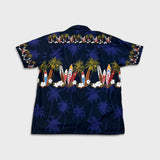 Vintage Y2K Favant Hawaiian Shirt Mens XL Blue Surfboard Tropical Vacation AOP