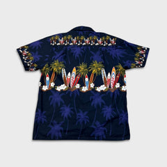 Vintage Y2K Favant Hawaiian Shirt Mens XL Blue Surfboard Tropical Vacation AOP