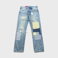 Levis 501 Jeans Mens 32x32 Blue 150th Anniversary Sashiko Boro Patchwork Distressed Denim Pants