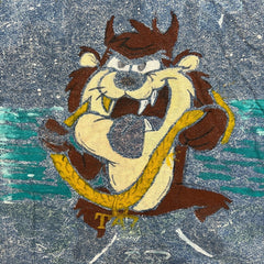 Vintage 90s Tazmanian Devil Denim Shirt Mens XL Blue Acid Wash Looney Tunes Button Up