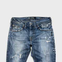 Silver Jeans Co. Eddie Mens 30x32 Blue Relaxed Fit Slim Straight Distressed Denim Pants