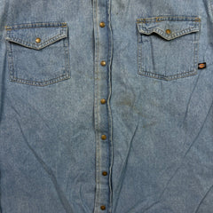 Dickies Denim Shirt Mens Medium Blue Light Wash Casual Western Button Up