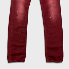 Diesel Jeans Mens 31x34 Red Thavar Regular Slim Skinny Paint Faded Denim Pants