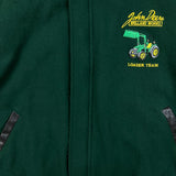 Vintage 80s  John Deere Jacket Mens Large Green Welland Works Loader Wool Leather Varsity