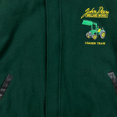 Vintage 80s  John Deere Jacket Mens Large Green Welland Works Loader Wool Leather Varsity
