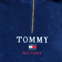 Vintage 90s Tommy Hilfiger Fleece Mens XL Blue USA Flag Pullover 1/4 Zip Jacket