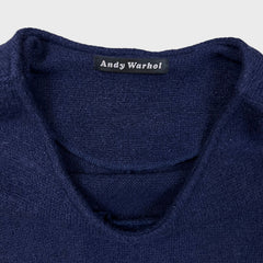 Vintage 90s Andy Warhol Dress Medium Blue Batwing Dolman Blouson Knit Sheath Midi