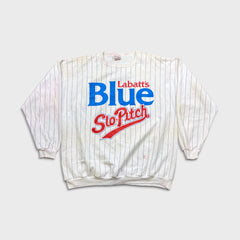 Vintage 1990 Labatt's Blue Beer Sweatshirt Mens Large White Slo-Pitch Baseball Crewneck