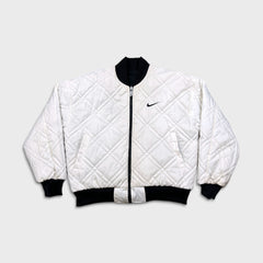 Vintage 90s Nike Jacket Mens Large Black Big Swoosh Reversible Quilted Bomber