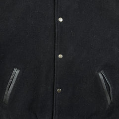 Vintage Y2K Blank Jacket Mens Small Black Leather Varsity Letterman Bomber
