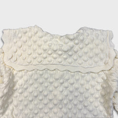 Vintage 90s Ivory Bobble Knit Cardigan Womens Small White Pearl Button Sweater