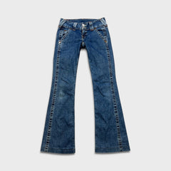 Vintage Y2K True Religion Sammy Jeans Womens 28x32 Blue Low Rise Flare Leg Bootcut Denim Pants