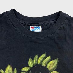 Vintage 90s Sun Flower T Shirt Mens XL Black USA Painted Faded Single Stitch Tee