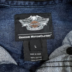 Vintage Harley Davidson Denim Shirt Mens Large Blue Dark Wash Western Button Up