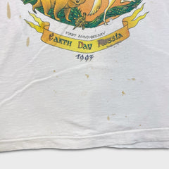Vintage 1997 Earth Day Russia T Shirt Mens Large White Art Graphic Nature Tee