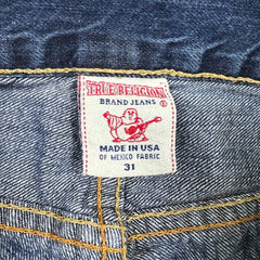 True Religion Jeans Mens 32x31 Blue Bootcut Medium Wash Distressed USA Denim Pants