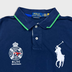 Polo Ralph Lauren Shirt Mens Large Blue RLYC Yachtsman Big Pony Slim Fit Preppy