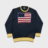Vintage 90s Polo Ralph Lauren Knit Sweater Mens Medium Blue USA American Flag Sweatshirt