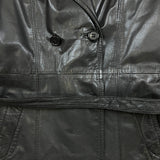 Vintage 90s JOFAMA Swedish Leather Trench Coat Women Size 6 Black Quilted Lined