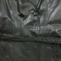 Vintage 90s JOFAMA Swedish Leather Trench Coat Women Size 6 Black Quilted Lined