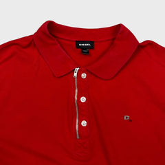 Diesel Polo Shirt Mens XL Red Short Sleeve Stretch Cotton Zip Button Up