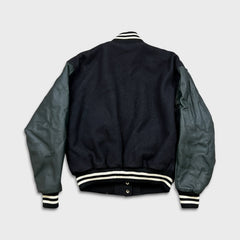 Vintage 90s EMI Music Canada Varsity Jacket Men Medium Black Wool Leather Bomber