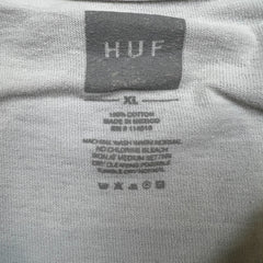 HUF Box Logo T Shirt Mens XL White Distressed Short Sleeve Graphic Skate Tee