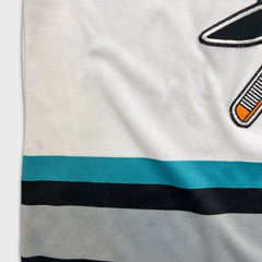 Vintage 90s CCM San Jose Sharks Jersey Mens Large White Distressed NHL Hockey