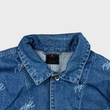 Nike Jordan Flight Heritage Denim Jacket Mens Large Blue AOP Monogram Trucker
