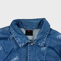 Nike Jordan Flight Heritage Denim Jacket Mens Large Blue AOP Monogram Trucker