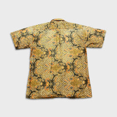 Vintage 90s Anchor Blue Batik Shirt Mens Large Yellow Paisley Floral Rayon Hawaiian Button Up