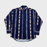 Vintage 90s Wrangler Shirt Mens XL Blue Faded Western Aztec Casual Button Up