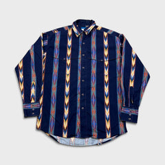 Vintage 90s Wrangler Shirt Mens XL Blue Faded Western Aztec Casual Button Up