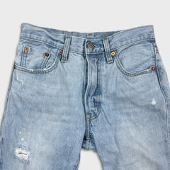 Levi's 501 S Jeans Women 26x29 Blue Skinny High Rise Light Wash Distressed Denim Pants