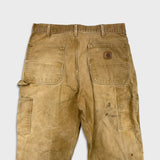 Carhartt Pants Mens 34x32 Beige Carpenter Thrashed Workwear Hammer Loop Canvas