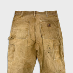 Carhartt Pants Mens 34x32 Beige Carpenter Thrashed Workwear Hammer Loop Canvas