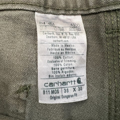 Carhartt Pants Mens 36x30 Green Original Dungaree Fit Workwear Distress Carpenter
