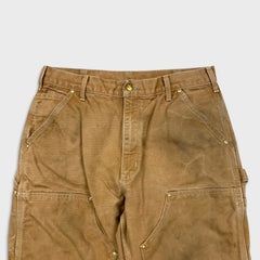 Vintage 90s Carhartt Pants Mens 34x32 Beige Original Fit Double Knee Distressed USA